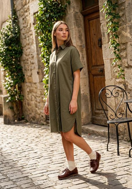 Olijf SELECTED WOMEN Mini jurk SLFBLAIR 2/4 SHORT SHIRT DRESS - large