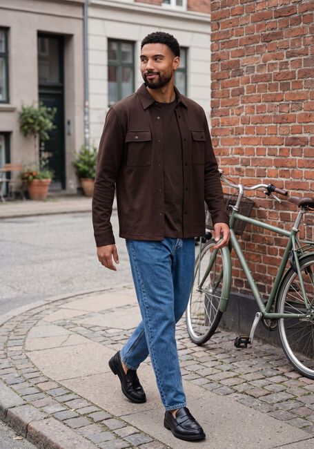 Bruine SELECTED MEN Overshirt SLHJACKIE SWEAT JACKET NOOS - large