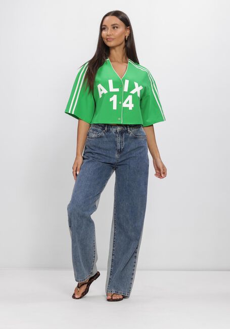ALIX THE LABEL LADIES WOVEN CROPPED BASEBALL SHIRT Hauts & T-shirts en vert - large