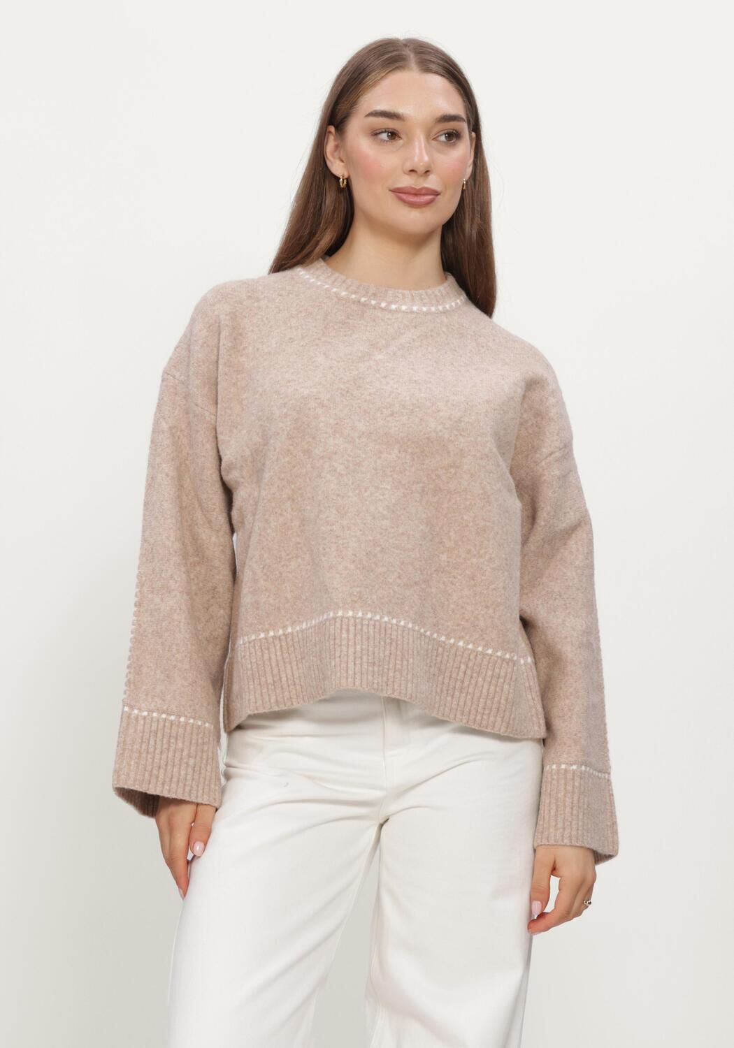 Beige NEO NOIR Trui ROEME KNIT STITCH BLOUSE - large