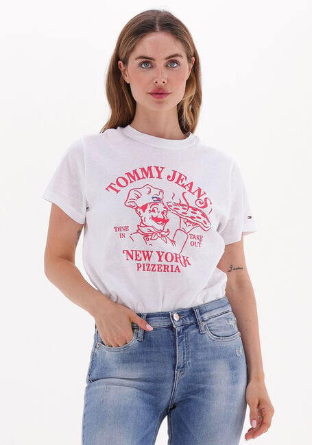 Witte TOMMY JEANS T-shirt TJW RLXD TJ BEST PIZZA SS - large