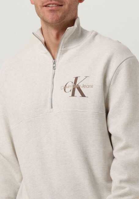 CALVIN KLEIN Pull MONOLOGO WAFFLE HALF ZIP HWK Gris clair - large