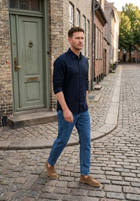 Donkerblauwe SELECTED MEN Casual overhemd SLHREGCLAY LINENBLEND LS SHIRT CLA NOOS - large