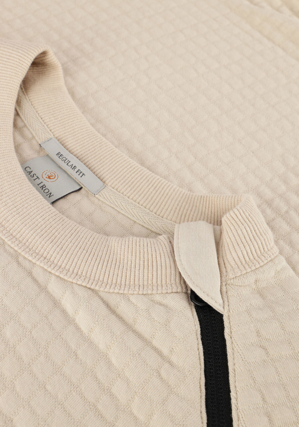 CAST IRON Pull LONG SLEEVE R-NECK JACQUARD WAFFLE COTTON BLEND en beige - large