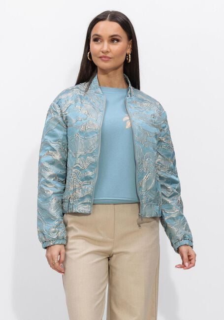 Lichtblauwe JANSEN AMSTERDAM Jack QWEN JASJE 219 GJ BOMBER LONG SLEEVE GOLD JACQUARD - large