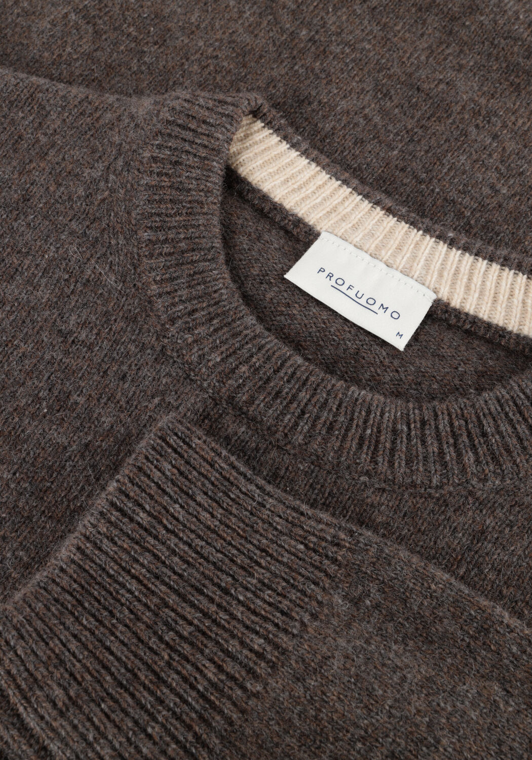 Bruine PROFUOMO Trui PULLOVER CREW NECK WOOLBLEND - large