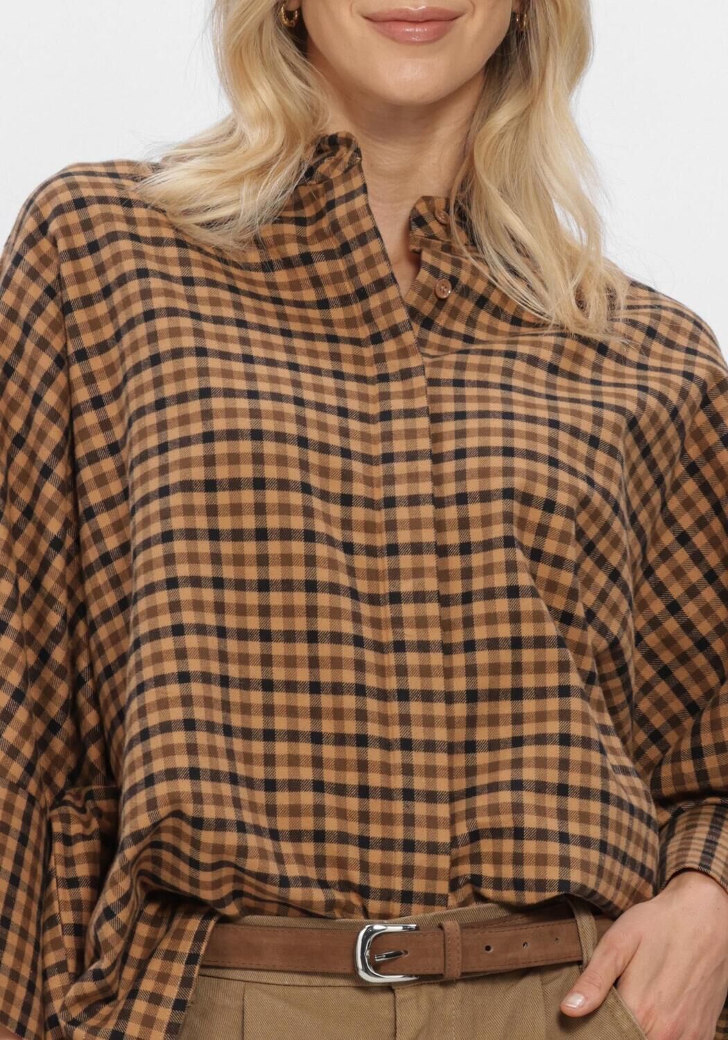 Camel WITHBLACK  WBLMADISON CHECK BAT SHIRT - large