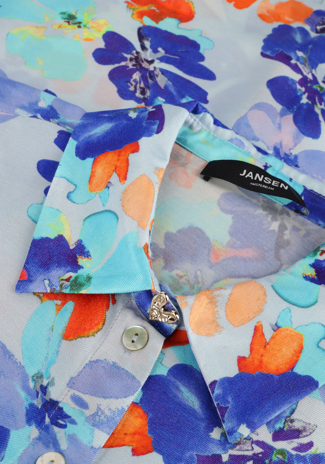 JANSEN AMSTERDAM WP764 PRINTED BLOUSE LONG PUFFED SLEEVE Blouses Bleu clair - large