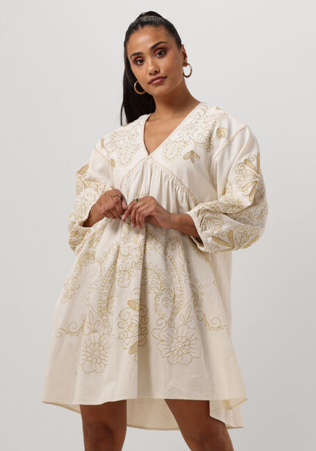 Witte SUMMUM Mini jurk DRESS GOLD EMBROIDERY COTTON LINEN - large