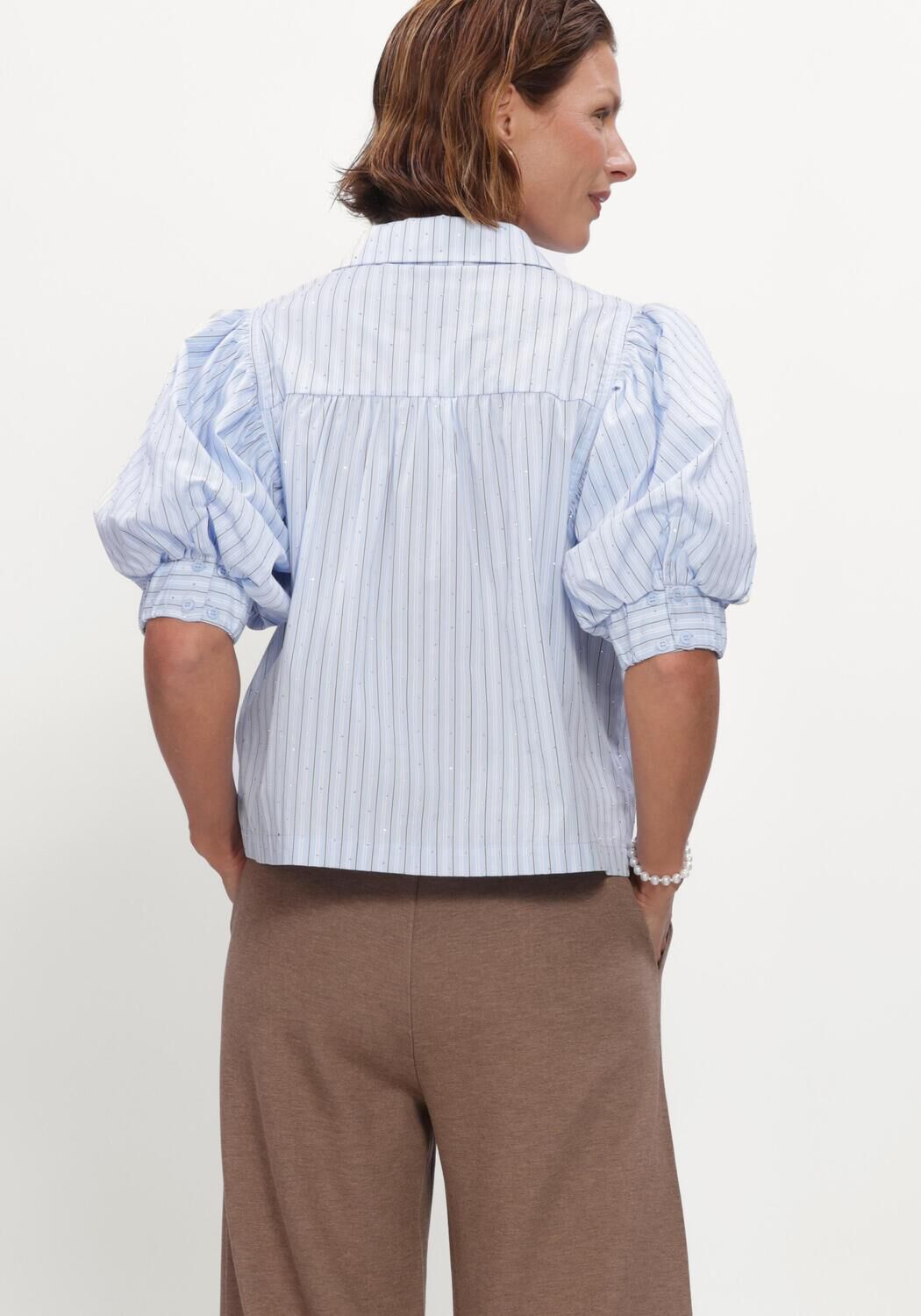 Lichtblauwe NEO NOIR  ETTA STRIPE STONE SHIRT - large