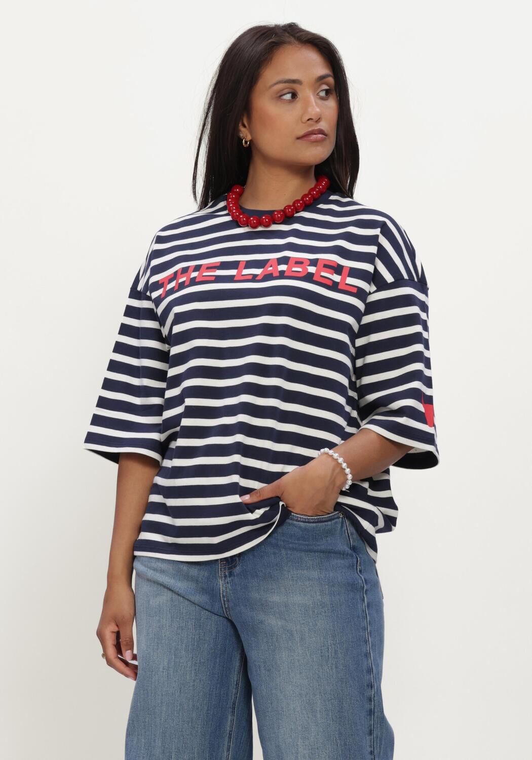 Blauwe ALIX THE LABEL Tops & T-shirts LADIES KNITTED Y/D STRIPE T-SHIRT - large