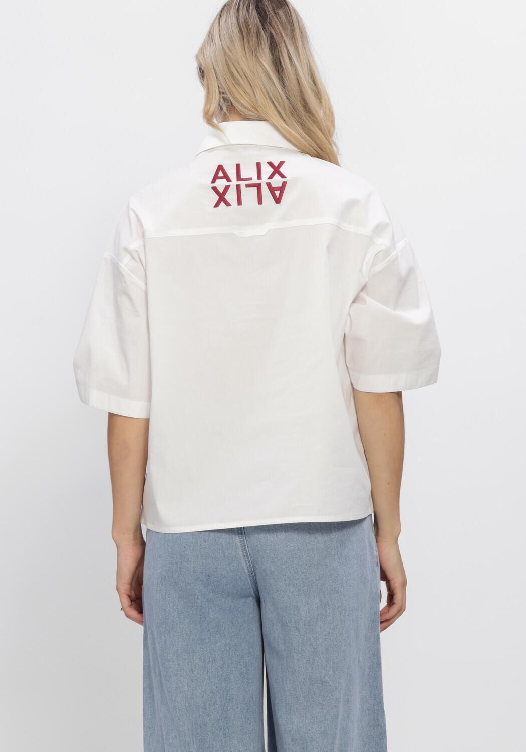 Witte ALIX THE LABEL  LADIES WOVEN CLEAN POPLIN SHORTSLEEVE BLOUSE - large