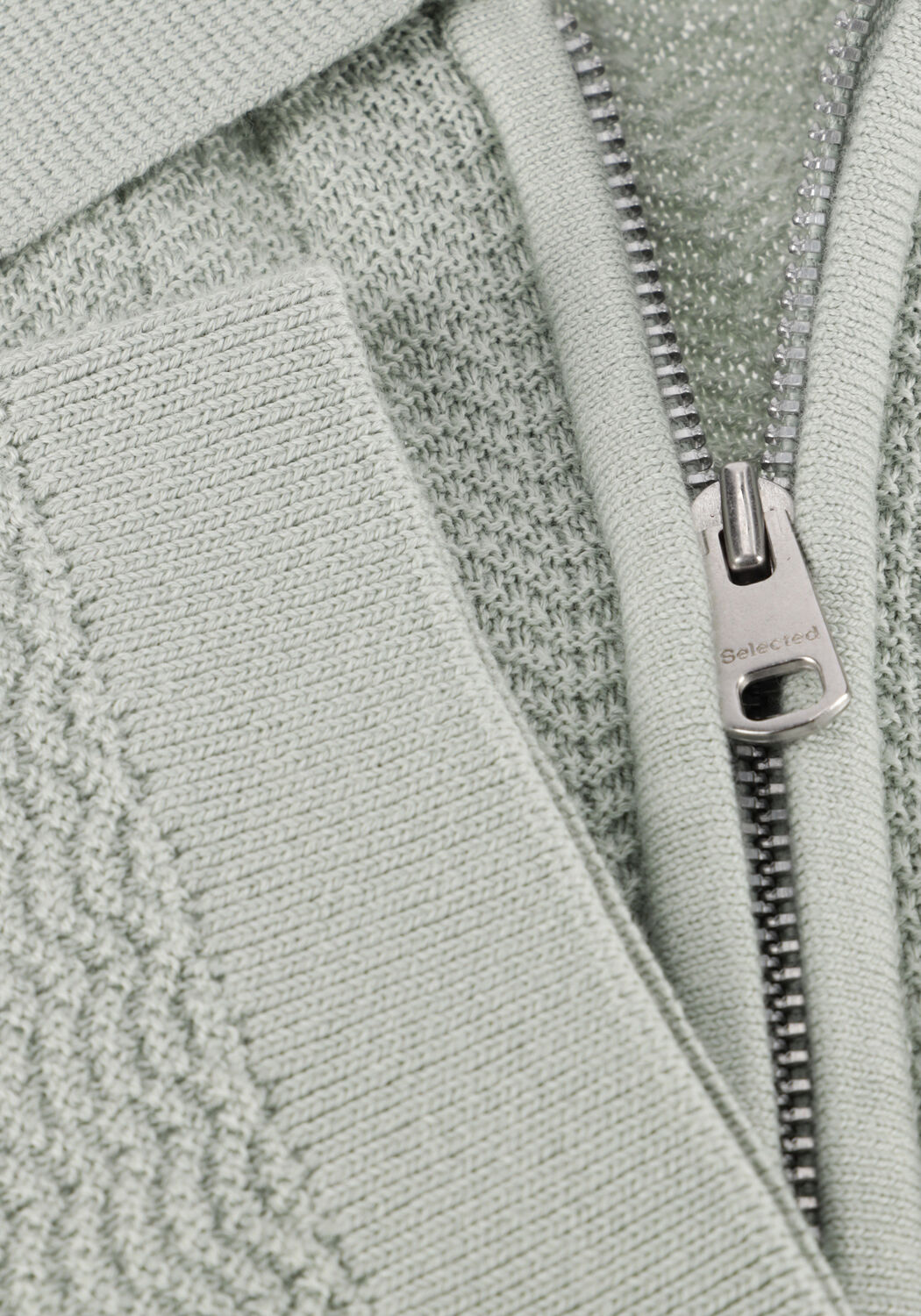 Groene SELECTED MEN Polo / T-shirt SLHCRAN SS KNIT STRUCTURE ZIP  POLO NOOS - large