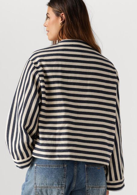 SUMMUM Jack SHORT ROUND NECK STRIPE JACKET Écru - large