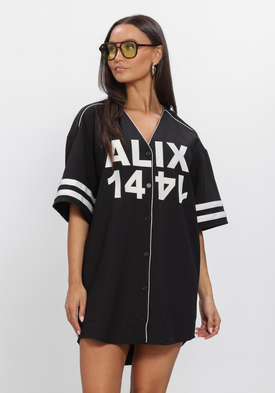 ALIX THE LABEL LADIES WOVEN BASEBALL SHIRT DRESS Robes en noir - large