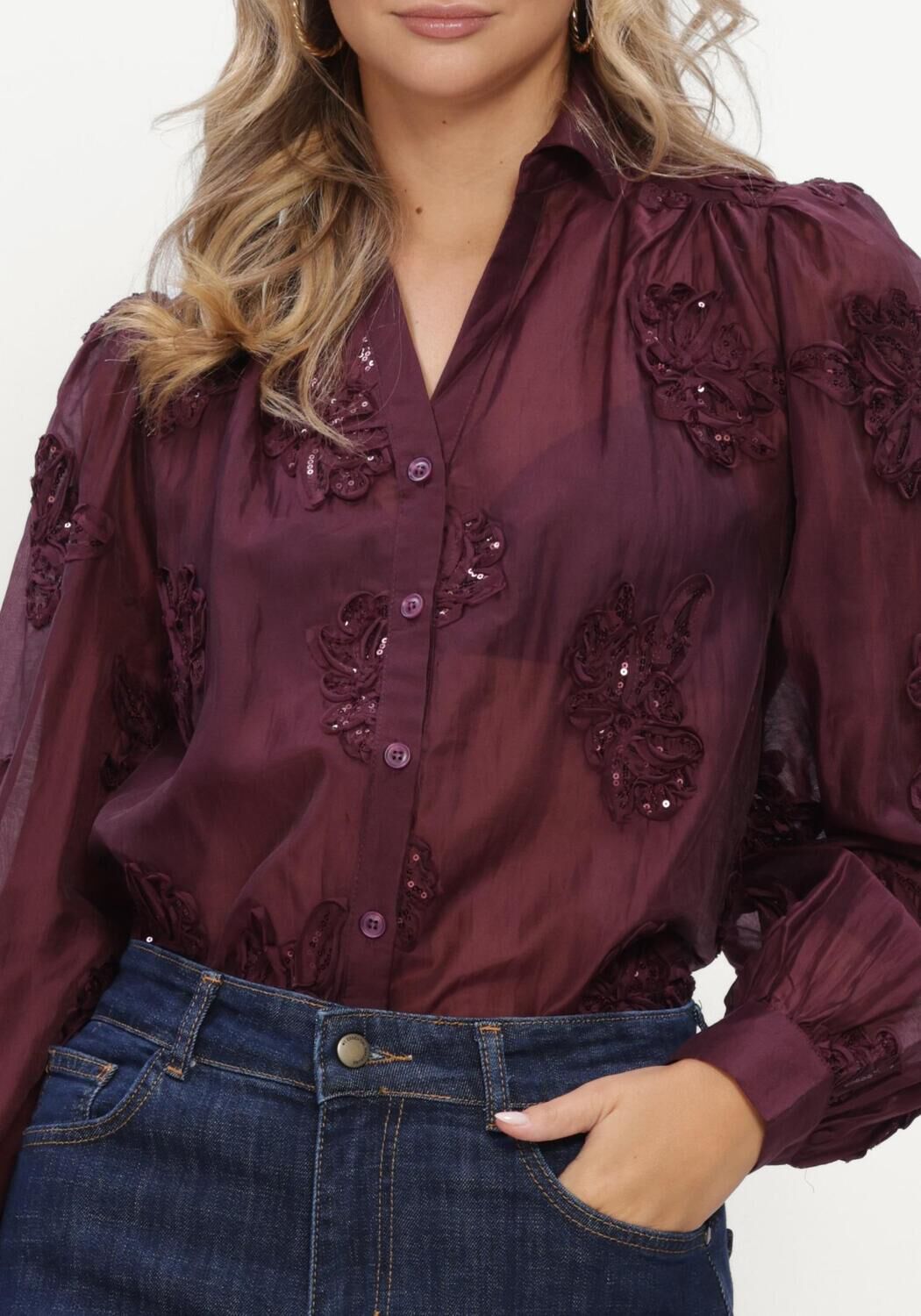 Bordeaux NUKUS  ANTONELLA BLOUSE PAILLET FLOWER: - large