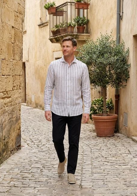 Witte PROFUOMO Klassiek overhemd SHIRT X-CUTAWAY LINEN - large