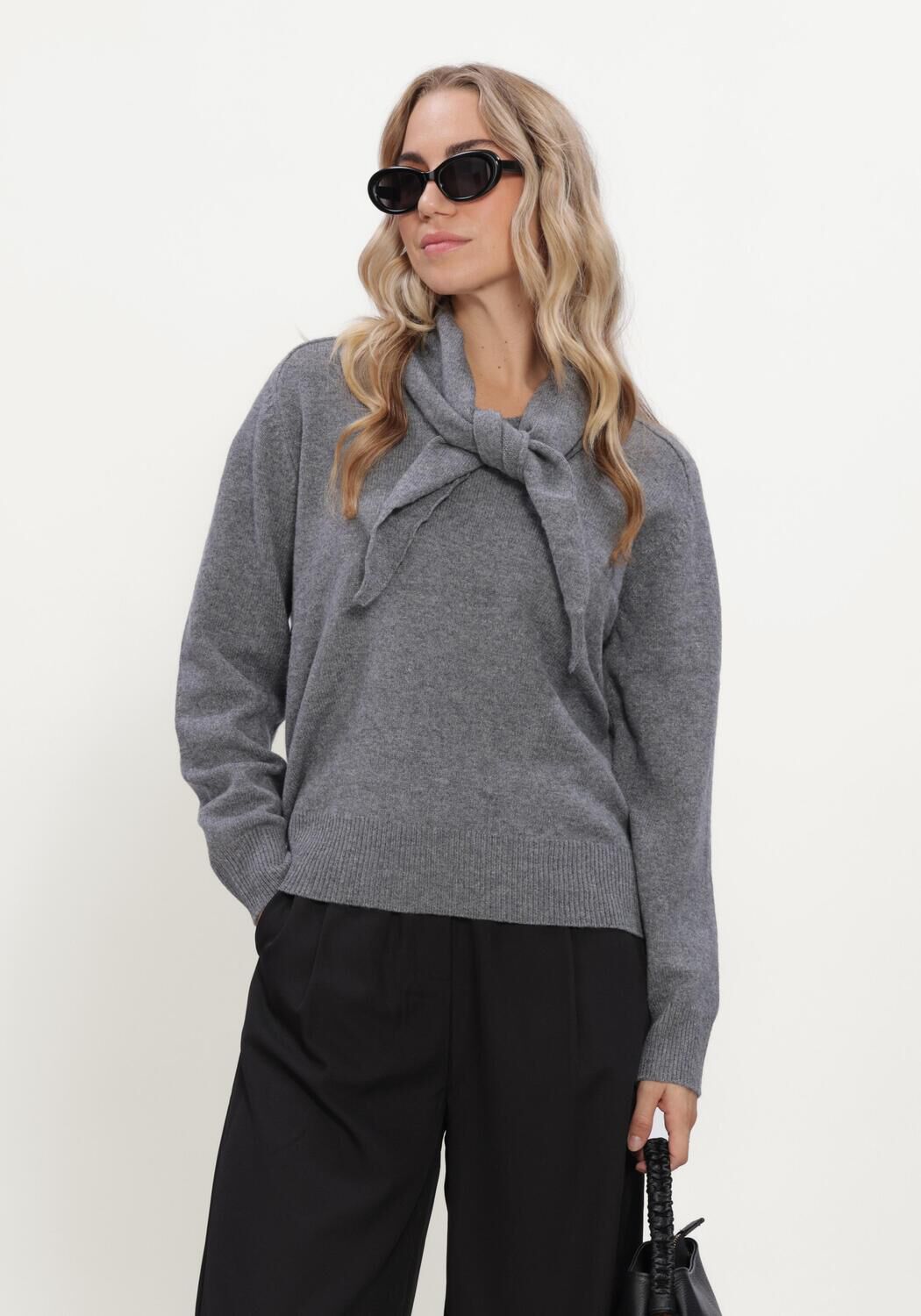 Grijze ROUGE EDIT Trui ROUKATE L/S V-NECK KNIT/1 - large
