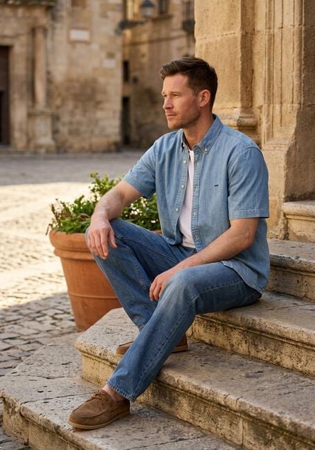 Lichtblauwe LEVI'S Casual overhemd SS AUTHENTIC BUTTON DOWN - large