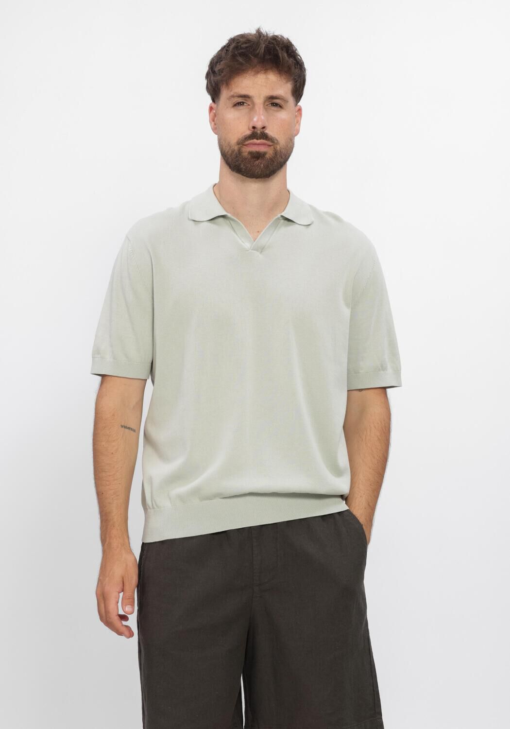 SELECTED MEN Polo SLHTORINO SS KNIT RELAXED OPEN  POLO en vert - large