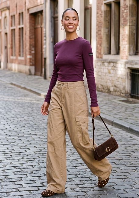 ALIX THE LABEL LADIES KNITTED RIB LONGSLEEVE T-SHIRT Hauts & T-shirts Bordeaux - large