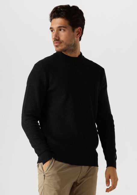 CAST IRON Pull MOCK NECK FINE BOUCLE en noir - large