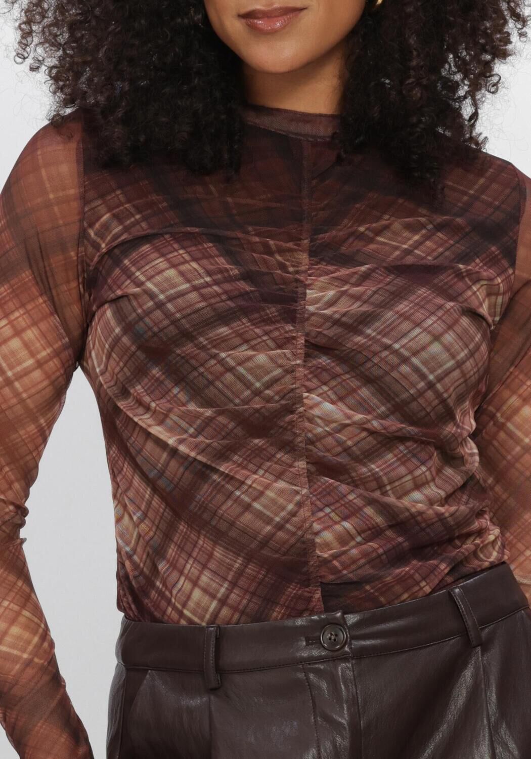 SUMMUM Pull DIAGONAL CHECK ON MESH TOP en marron - large