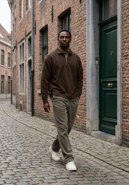 SELECTED MEN Pull SLHRELAXARON LS HALF ZIP SWEAT en marron - large