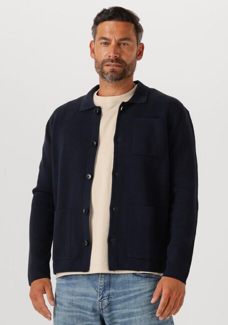 SELECTED HOMME Gilet SLHMIKE LIGHT LS KNIT RELAXED POLO CARDIGAN Bleu foncé - large