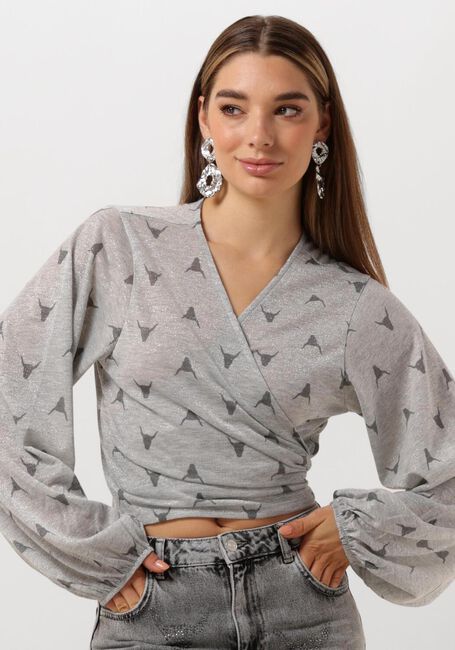 Zilveren ALIX THE LABEL Top LADIES KNITTED SHEER BULL WRAP TOP - large