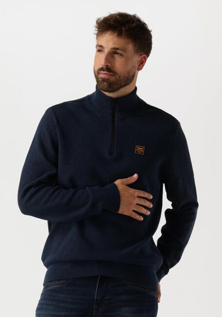 PME LEGEND Pull HALF ZIP COLLAR COTTON MOULINE Bleu foncé - large