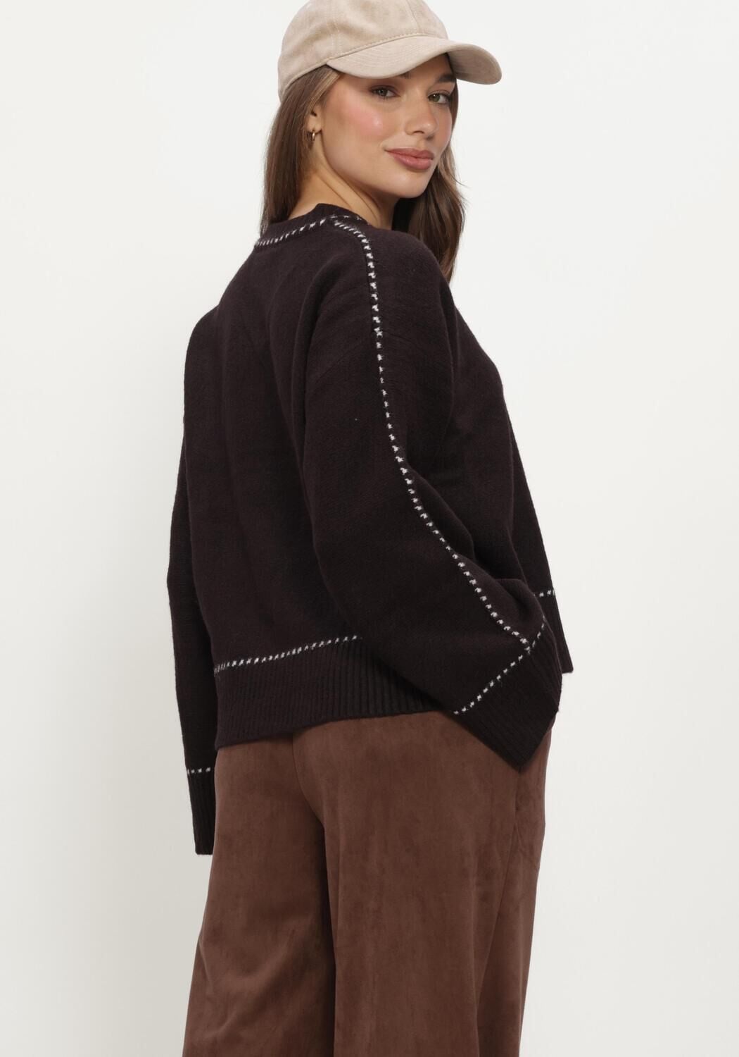 Bruine NEO NOIR Trui ROEME KNIT STITCH BLOUSE - large