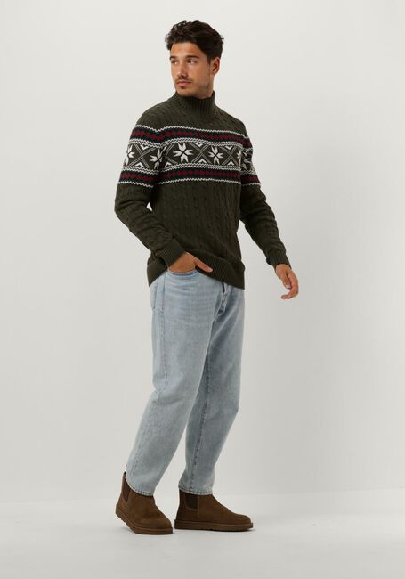 Donkergroene SELECTED HOMME Coltrui SLHFLAKE LS KNIT CABLE HIGH NE - large