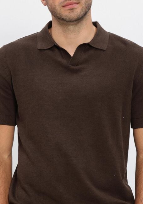 SELECTED MEN Polo SLHMATTIS SS KNIT SUN OPEN POLO en marron - large