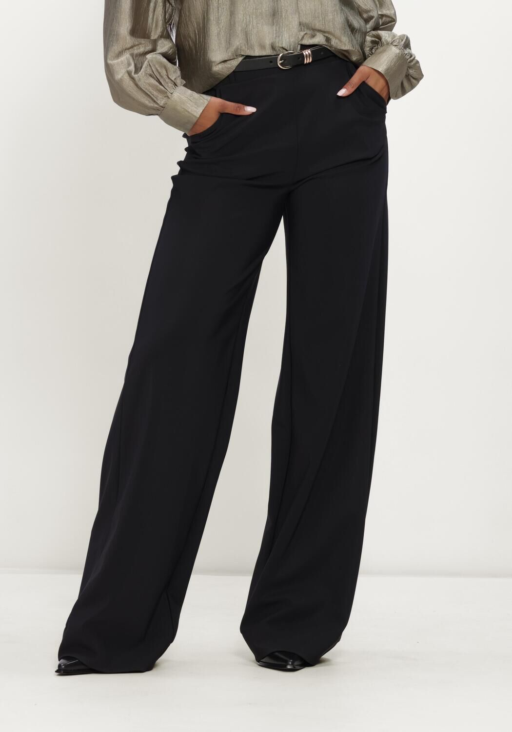 Zwarte STUDIO ANNELOES Wijde broek Lexie LONG bonded trousers