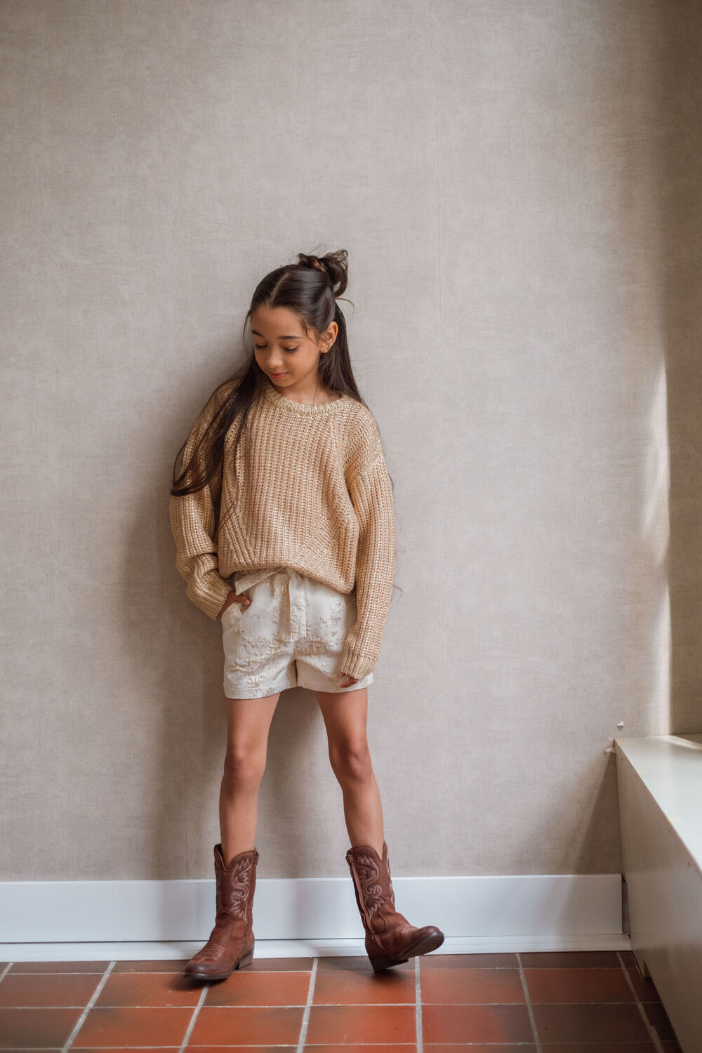 LIKE FLO Pantalon courte FAY-LINN FLO GIRLS JACQUARD SHORT Cr&egrave;me - large