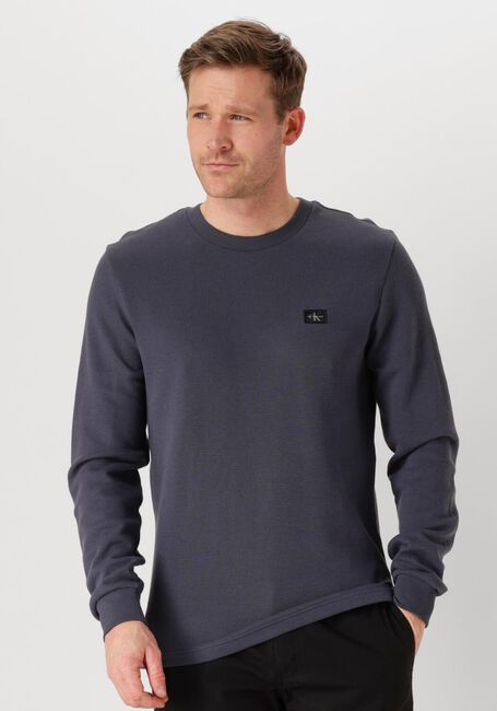 CALVIN KLEIN Pull WOVEN LABEL WAFFLE LS TEE en bleu - large