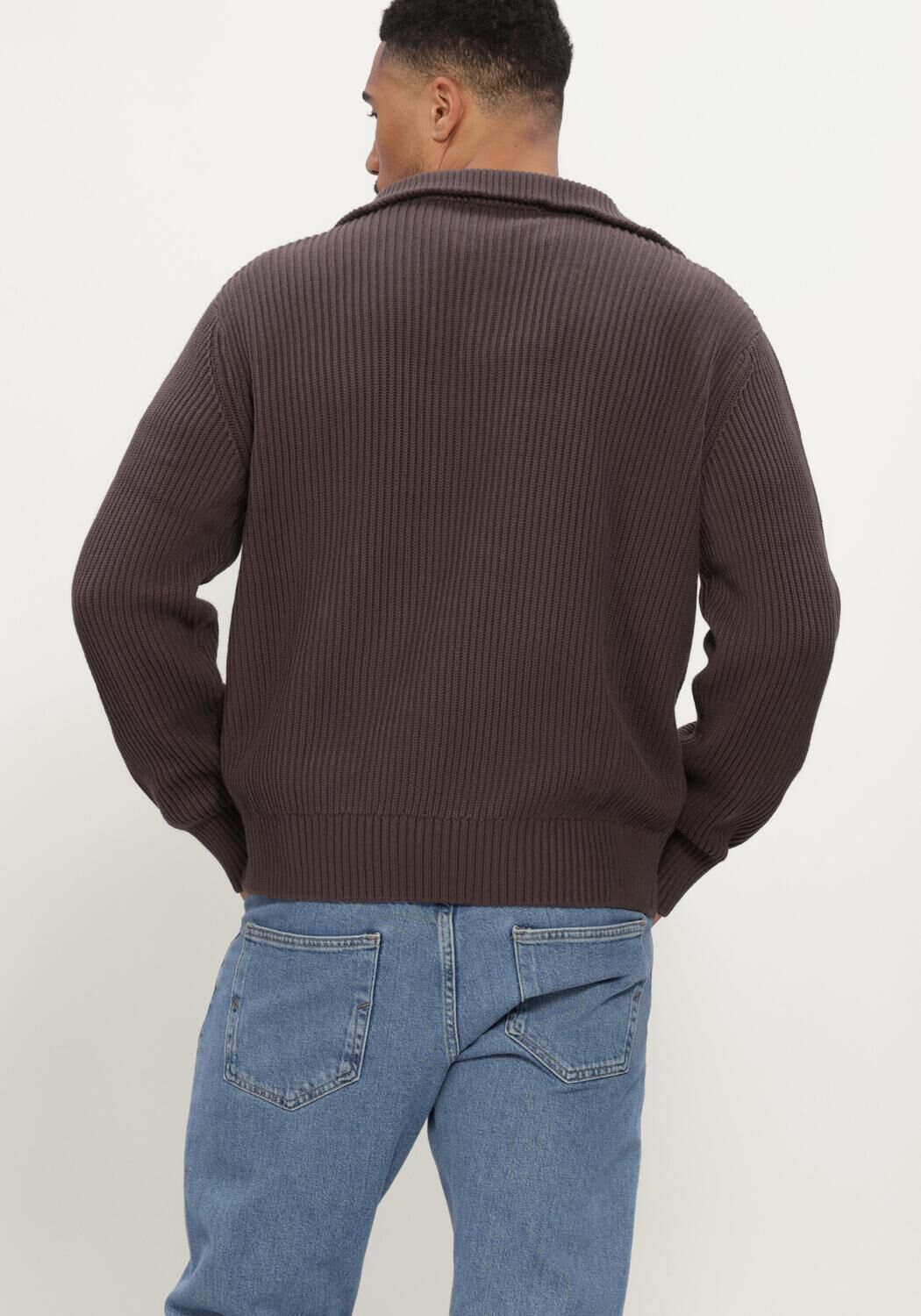 SELECTED MEN Pull SLMDRY LS KNIT HALF ZIP en marron - large