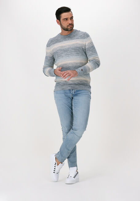 CAST IRON Pull R-NECK COTTON SLUB STRIPE en bleu - large