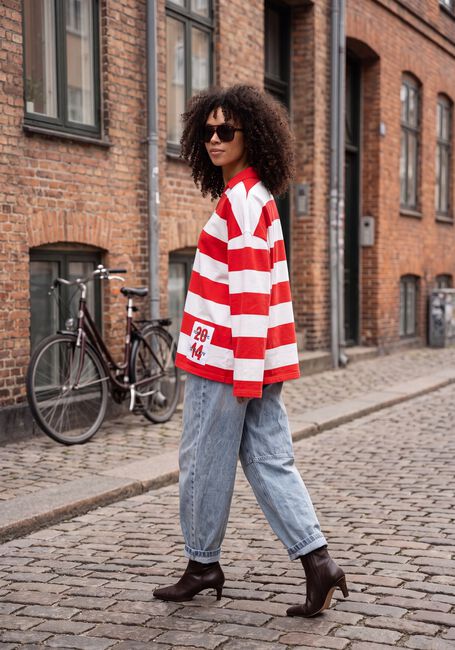 ALIX THE LABEL LADIES KNITTED BLOCK STRIPE POLO SWEATER Pulls & Gilets en rouge - large
