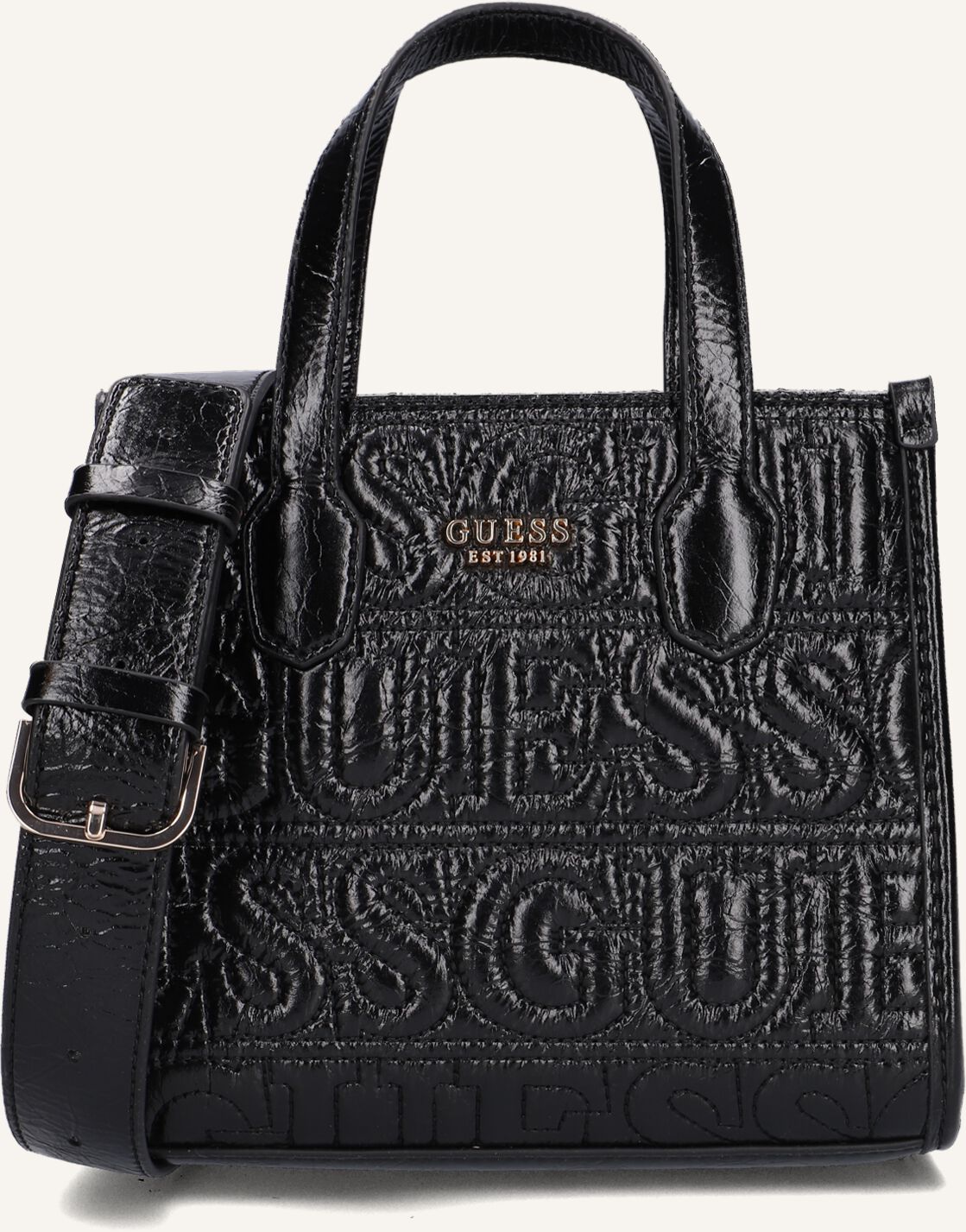 Zwarte GUESS Handtas SILVANA 2 COMPARTMENT MINI TOTE | Omoda