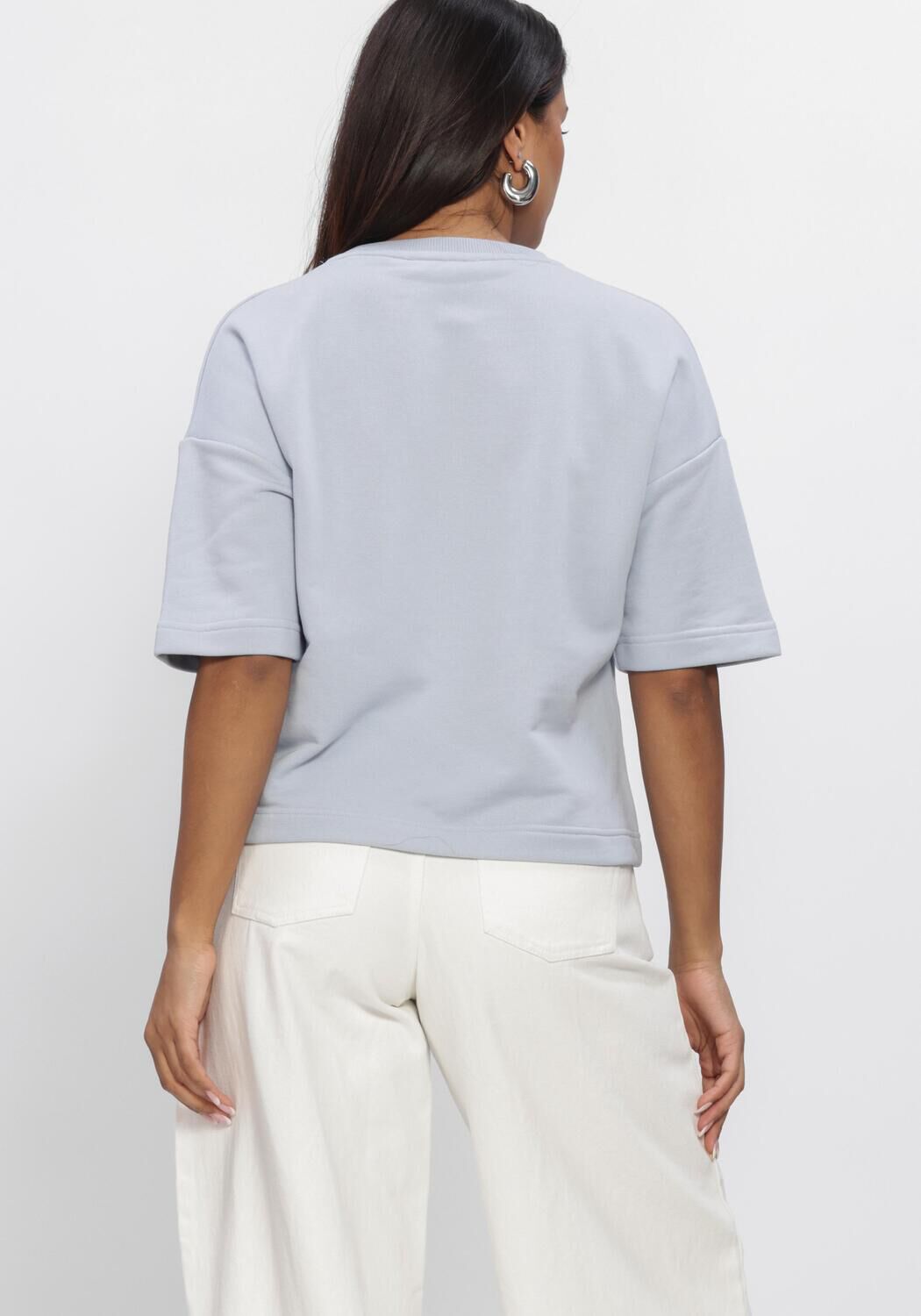 Blauwe JANSEN AMSTERDAM Truien/vesten NOA TRUI SW 170 SWEAT SHORT SLEEVE FLOWER SEQUINS - large