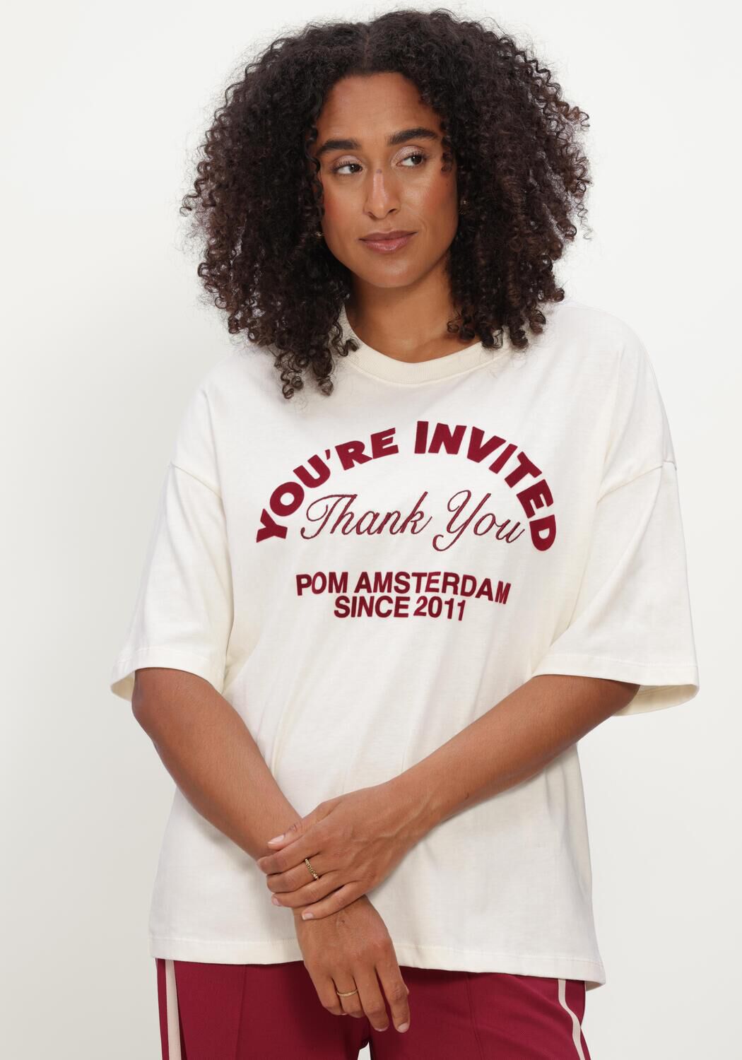 POM AMSTERDAM T-shirt TESS YOU'RE INVITED Cr&egrave;me - large