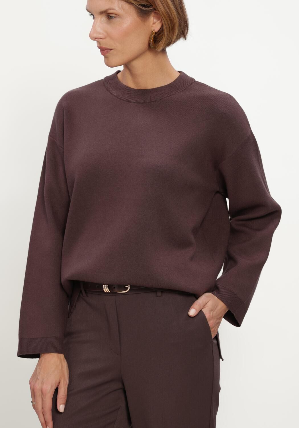 Bruine OBJECT Trui OBJREYNARD L/S LO KNIT PULLOVER NOOS - large
