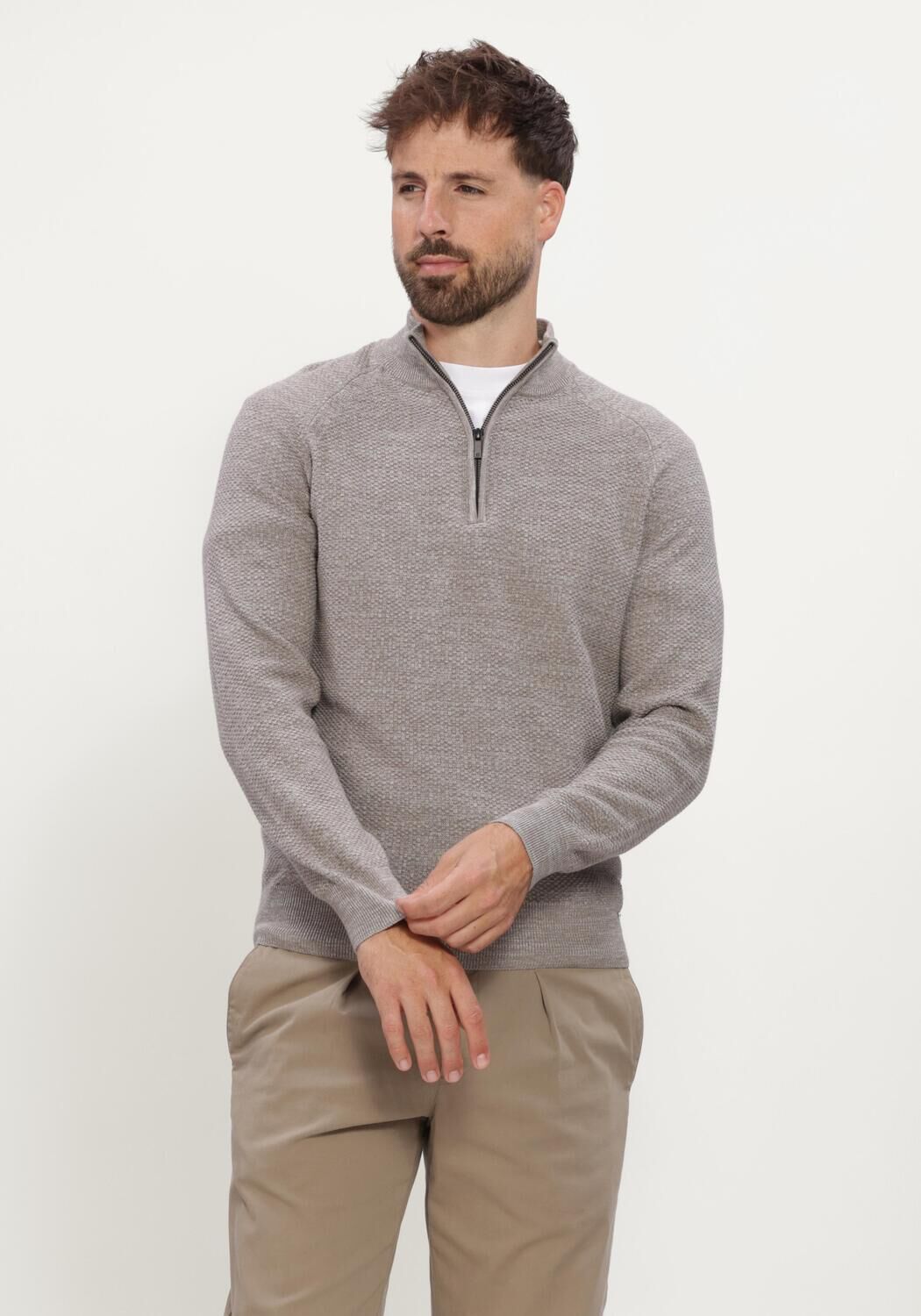 Taupe GENTILUOMO Trui TURTLE ZIP LS - large