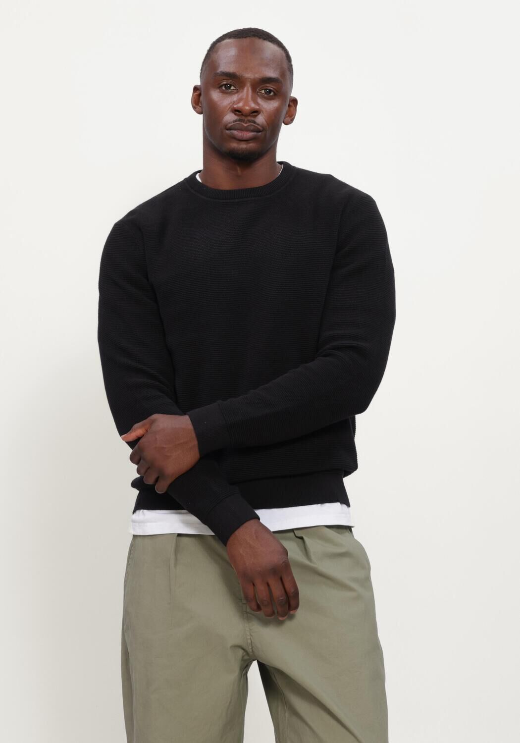 SELECTED MEN Pull SLHROSS LS KNIT STRUCTURE CREW NECK NOOS en noir - large