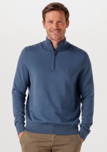 TOMMY HILFIGER Pull ESSENTIAL COTTON ZIP MOCK en bleu - large