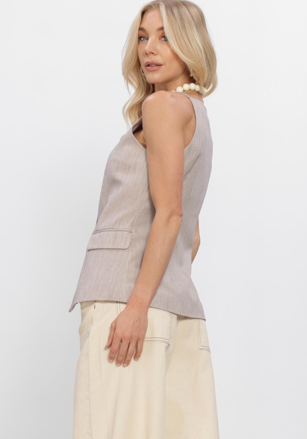 OBJECT Gilet OBJIVALO SL REWAISTCOAT en beige - large