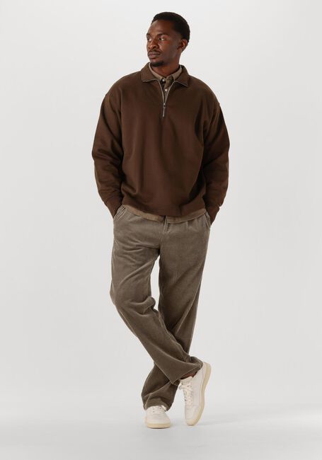 SELECTED MEN Pull SLHRELAXARON LS HALF ZIP SWEAT en marron - large