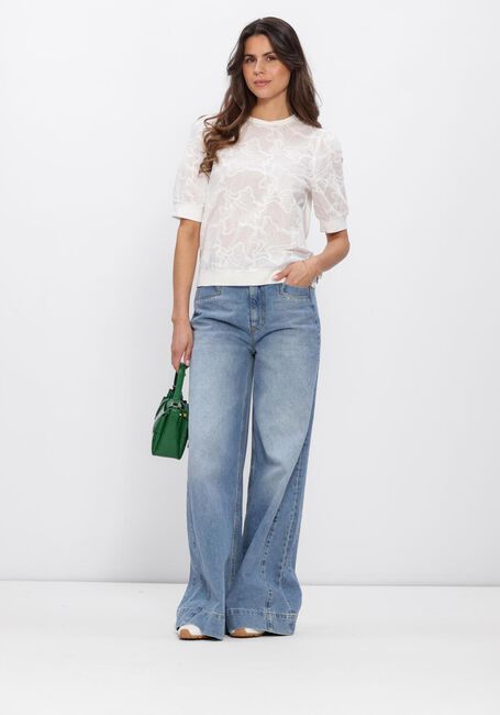 Witte JANSEN AMSTERDAM Trui NOEL TOP CE 756 LACE FRONT AND SHORT SLEEVES SOLID COTTON BACK - large